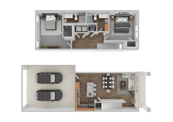 2 bed 2 bath B Floorplan at The Foundry Apartments & Townhomes, Billings, 84601