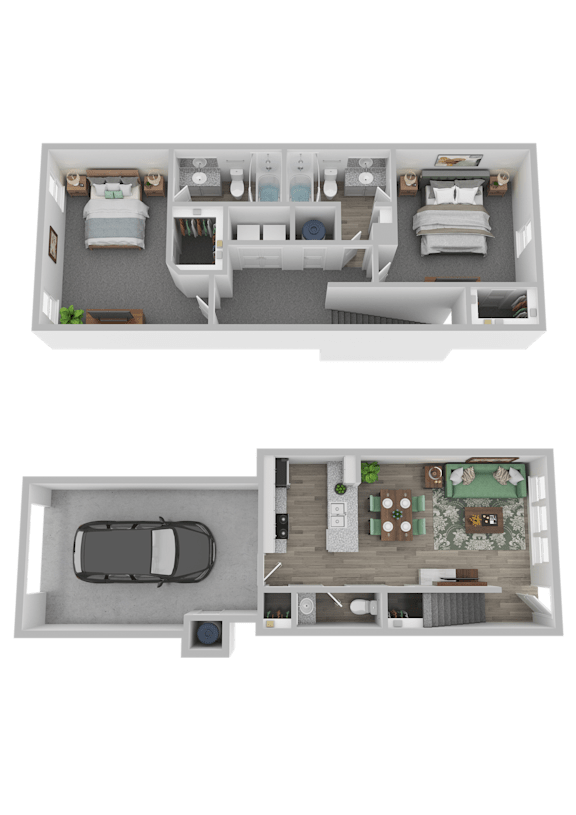 2 Bedroom 2.5 Bathroom Floor Plan at Parc at Day Dairy Apartments and Townhomes, Draper