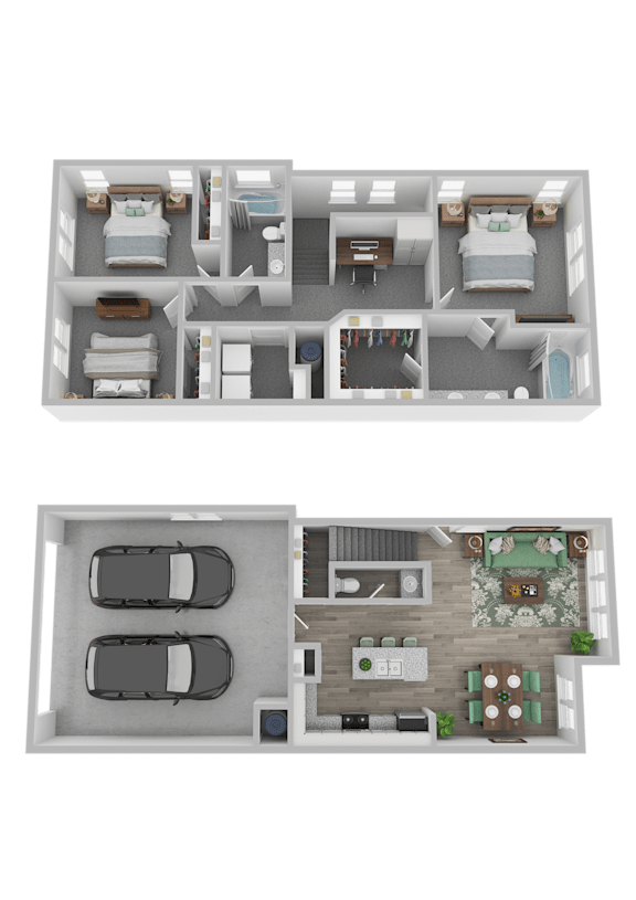 3 Bed 2.5 Bath Floor Plan at Parc at Day Dairy Apartments and Townhomes, Utah