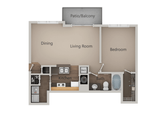 1 Bed 1 Bath Floor Plan at Pinehurst Apartments, Midvale, UT, 84047