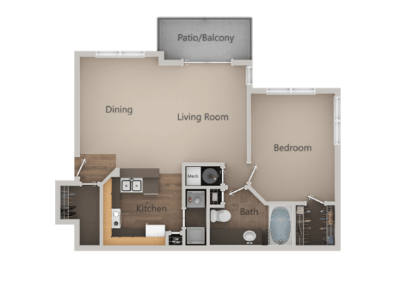 1 Bedroom 1 Bathroom Floor Plan at Pinehurst Apartments, Midvale, 84047