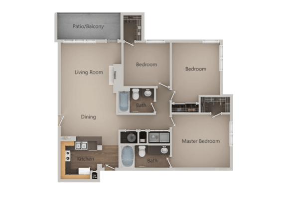 3 bedroom 2 bath Floor Plan at Pinehurst Apartments, Midvale, Utah
