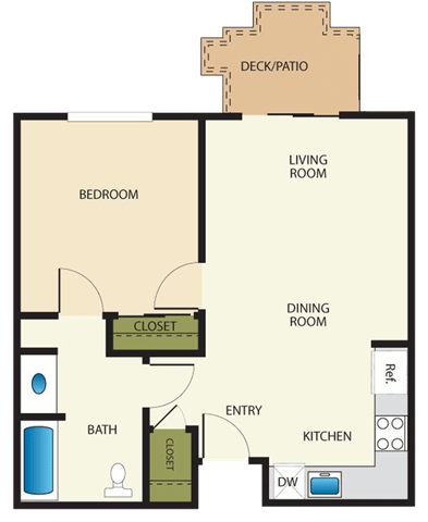 1 Bedroom Floor Plan at Tuscany Villas Senior Apartments, Utah