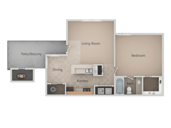 1 Bed 1 Bath Floor Plan at Promontory Point Apartments, Sandy