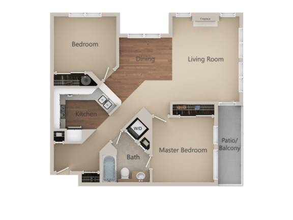2 Bedroom 1 Bathroom Floor Plan at Metropolitan Collection Apartments, Renton, WA