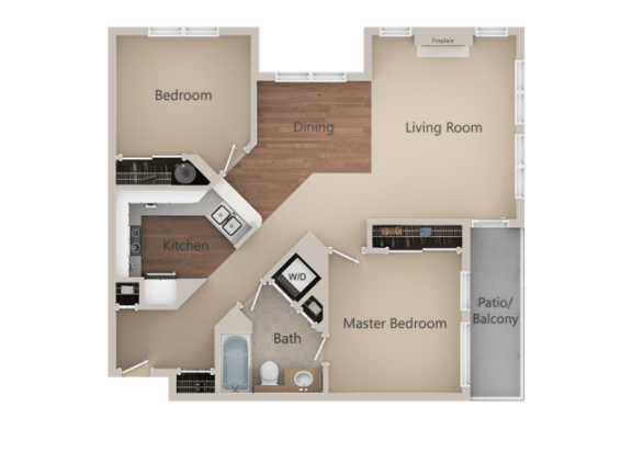 2 Bed 1 Bath Floor Plan at Burnett Station Apartments and Townhomes, Renton, WA