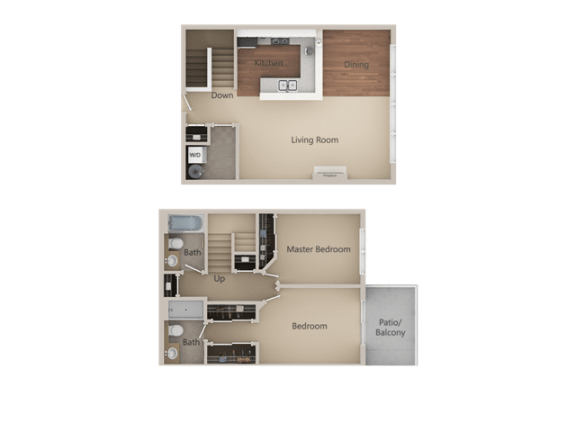 2 Bedroom 2 Bathroom Floor Plan at Metropolitan Collection Apartments, Renton