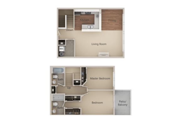 2X2 Townhome Floor Plan at Burnett Station Apartments and Townhomes, Renton, Washington