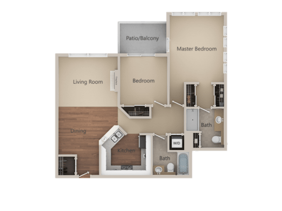 2 Bed 2 Bath Floor Plan at Metropolitan Collection Apartments, Renton, Washington