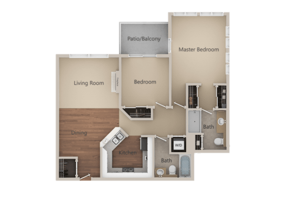 2 Bed 2 Bath Floor Plan at Burnett Station Apartments and Townhomes, Renton, 98057