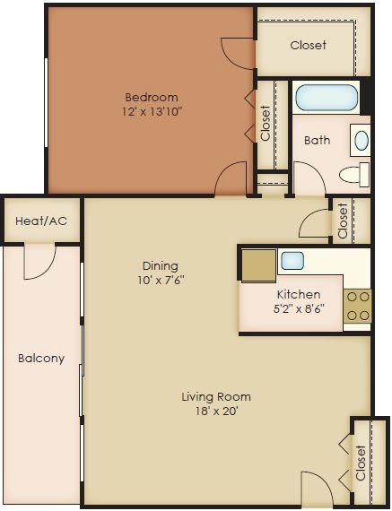 738 Square-Foot 1 Bed 1 Bath Floor Plan at Walker Mill Apartments, ZPM, Maryland, 20747