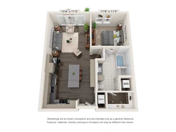 a 1 bedroom floor plan with a bathroom and a balcony