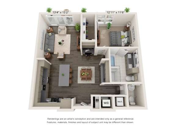 a 1 bedroom floor plan with a bathroom and a balcony