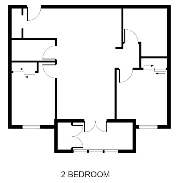a floor plan of a house with two bedrooms and a living room