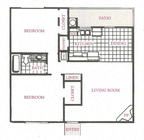 2 Bed 1 Bath Floor Plan Image