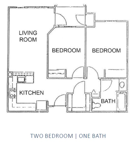 a floor plan of a house with two bedrooms and a bathroom