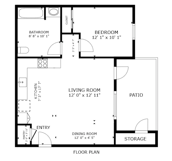 A black and white floor plan of a house with labeled rooms.