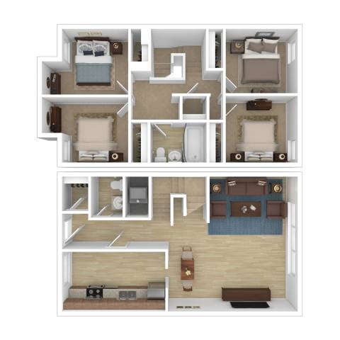 A floor plan of a house with multiple rooms.