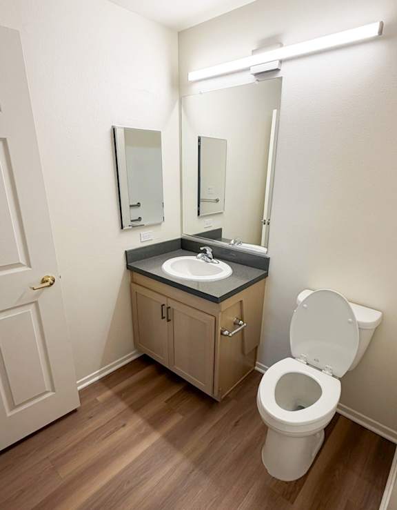 A white toilet sits next to a sink in a small bathroom.