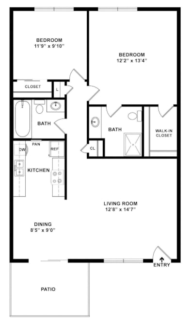 A black and white image of a floor plan for a home.