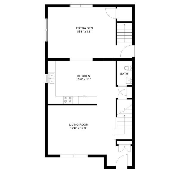 First Floor 3 Bedroom 1.5 Bath with extra den Townhouse