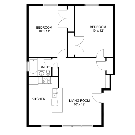 2 Bedroom 1 Bath Apartment Floorplan