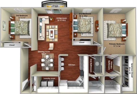 a sq. ft. apartment with a bedroom and a living room