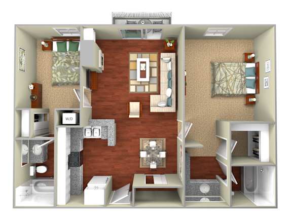 Floor Plan  A 3D rendered image of a small apartment layout.