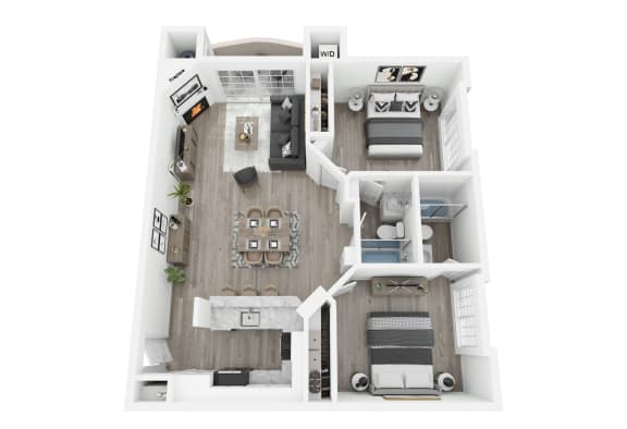 bedroom floor plan an open concept living and dining area with a fireplace and a balcony