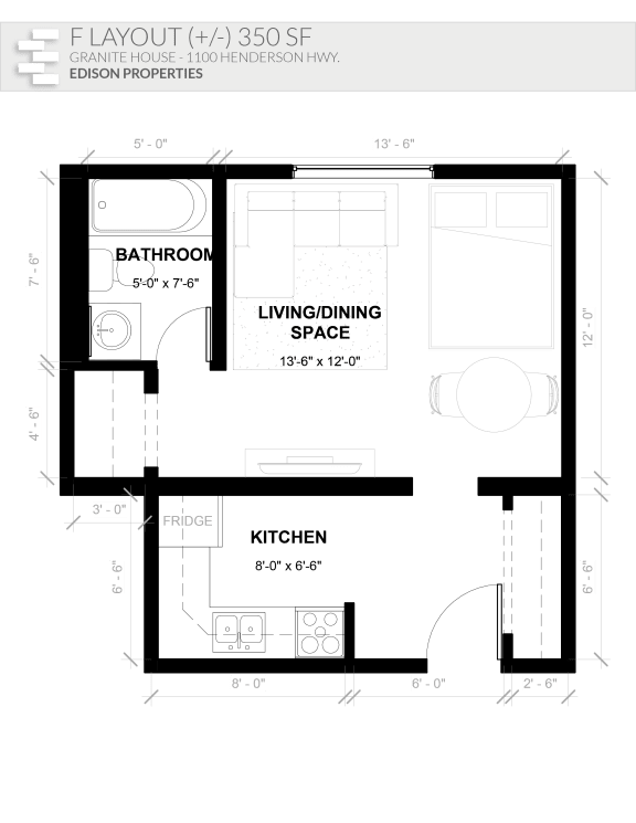 a floor plan of a small house with a bedroom and a bathroom