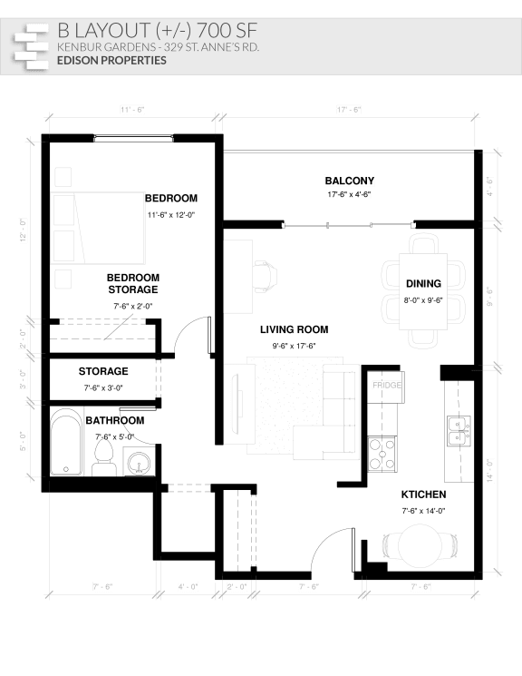  Floor Plan 1 Bedroom Standard
