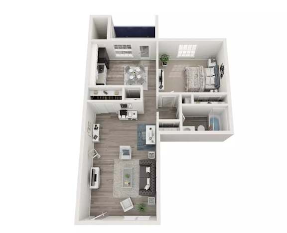 Floor Plan  A top-down view of a modern apartment layout.