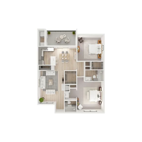 A floor plan of a small apartment with a kitchen, living room, and bathroom.