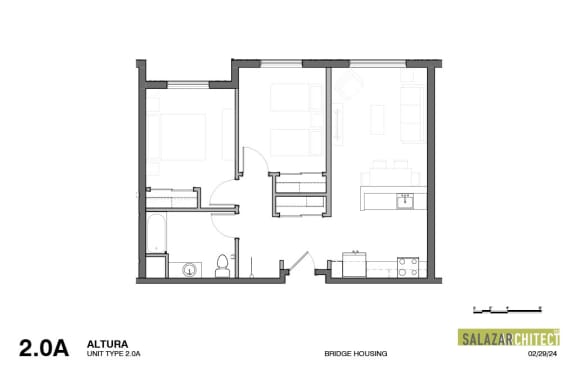 a floor plan of a house with a bedroom and a living room