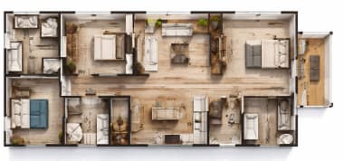 A top-down view of a multi-story apartment complex.