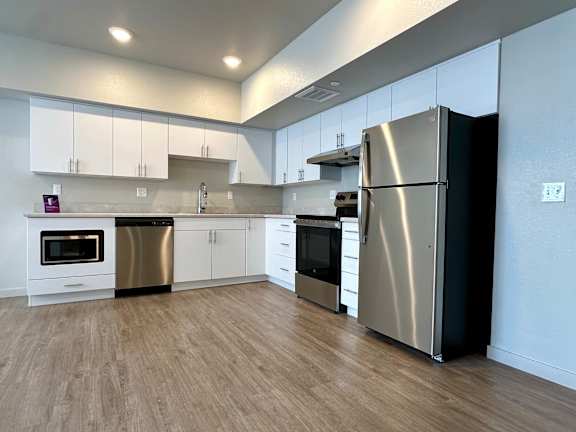 Fully Furnished Kitchen at All Saints Apartments, Colorado