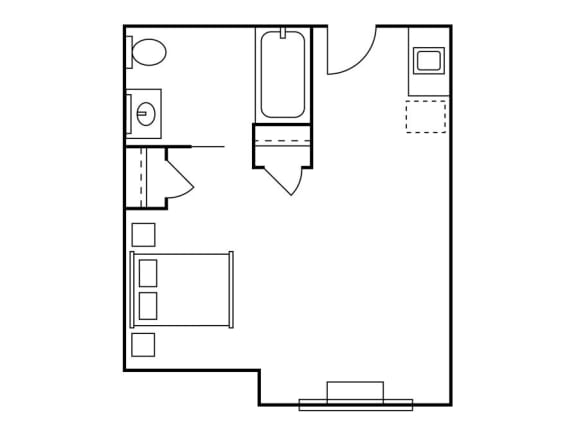 Floor Plan  Studio apartment at Cogir On Napa Road Assisted Living and Memory Care, Sonoma, CA, 95476