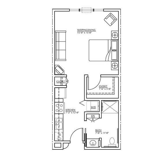 Floor Plan  Independent Living Studio 1 bathroom  at Cogir at The Quarry, Washington