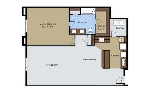 A floor plan of a house with a living room, dining room, kitchen, bathroom, and laundry area.