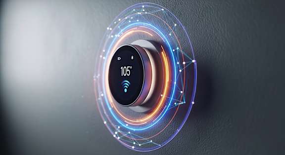 A modern thermostat displays a temperature of 105 degrees Fahrenheit.
