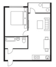 A black and white image of a floor plan of a house.