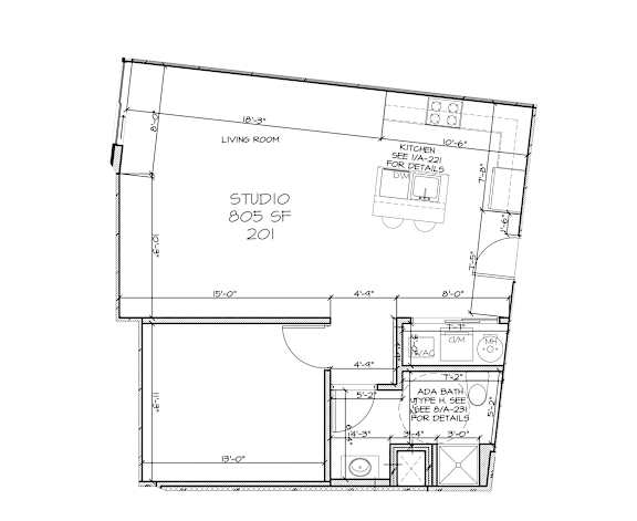 Floor Plan  Studio 1 bath A at Crossroads 389 Apartments, New Jersey, 07601