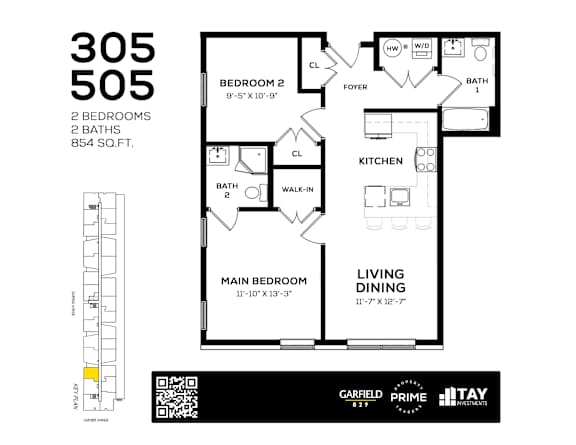 305 Floor Plan at 829 Garfield, New Jersey, 07305