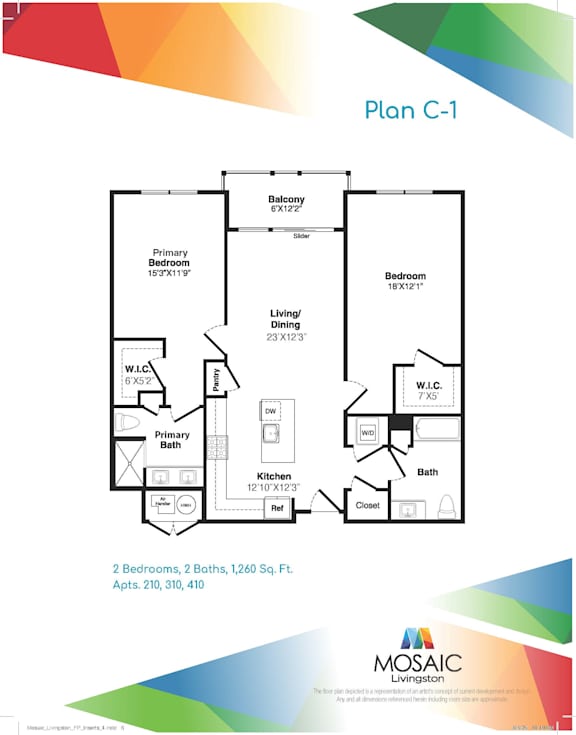 A floor plan for a Mosaic Livingston apartment.