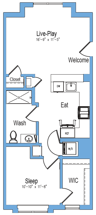 Floor Plan  1 bed 1 bath E at 10 N. Main Apartments, Wharton, NJ
