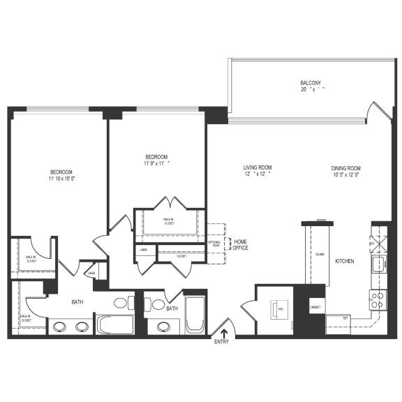 Floor Plan  2 Bedroom 2 Bath 1246 SF 22r