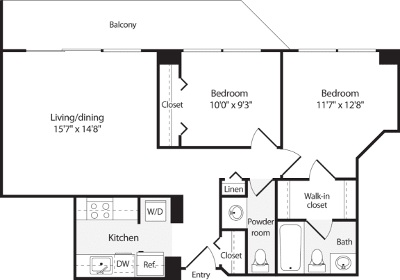 Floor Plan  2 Bedroom, 1.5 Bath 804 SF B1.1h Floor Plan at Park at Pentagon Row, Virginia, 22202