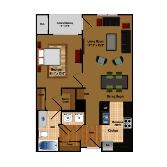 Floor Plan  one-bedroom, one-bathroom in Lorton, VA
