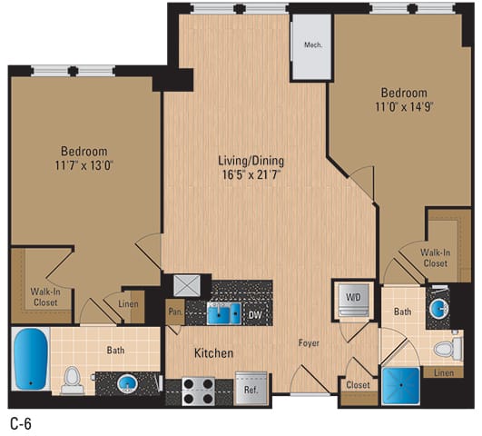 Floor Plan  2 Bedroom Pentagon City Arlington VA Apartment Rentals