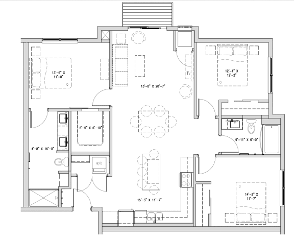 a floor plan of a home with bedrooms and baths and a patio